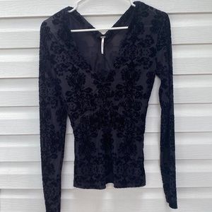 Free people long sleeve sheer dark blue shirt